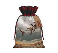 Hunting Flying Wild Ducks Printing 4.7x6.9 Inch Christmas Bag Drawstring Closure,For Christmas Anniversaries Birthdays,Holds Gifts