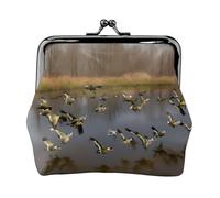 Hunting Flying Wild Ducks small wallets woman,wallets for women,coin purse for women,small womens wallet,with zipper and kiss lock, Black, One Size, Art Deco