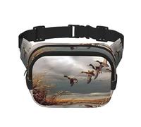Hunting Flying Wild Ducks Square Double Layer Waist Bag Belt - Unisex Everywhere Fanny Pack Purse for Running, Travel, Hiking, Fitness, Black, One Size