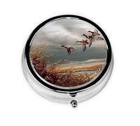 Hunting Flying Wild Ducks This Small, Printed, Round Pill Box is a Portable Pill and Vitamin Organizer Perfect for Pockets, Purses, and Travel.