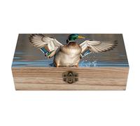 Hunting Flying Wild Ducks Wooden Storage Box Elegant Retro Jewelry Box with Hinged Lid Decorative Keepsake Boxes Decor Handmade Organizer Boxes for Wedding, Party, Gift, Diy Craft, Home Decor