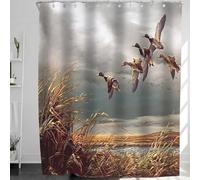 Hunting Flying Wild Goose Ducks Shower Curtain with 12 Hooks Nature Reed Marsh Shower Curtains for Bathroom Decor Waterproof Bath Curtain 183X183 CM