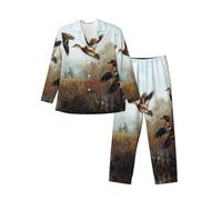 Hunting Flying Wild Men'S Long-Sleeved Pajama Set Nighttime Sleep Relax Travel Lazy Weekend Two Piece Sets Black