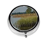 Hunting Flying Wild Print Pill Box, Round Pill Organizer, 3 Compartment Small Pill Case for Purse & Pocket, Portable Medicine Box, Travel Pill Case