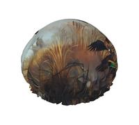 Hunting Flying Wild Print Shower Cap - Double Layer Breathable, Adjustable Elastic Strap, Durable Hotel Travel Essentials