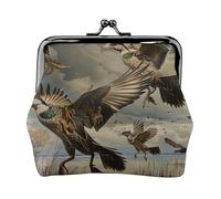 Hunting Flying Wild Printed Coin Purse Pouch-Mini Coin Wallet,Change Purse,Leather Coin Pouch Holder For Woman Girls, Black, One Size, Modern,european Style, Retro