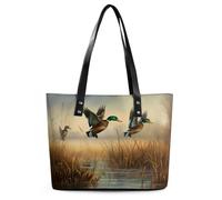 Hunting Flying Wild Tote Bag Large Soft Leather Purse with Zipper Lightweight Ladies Shoulder Handbag