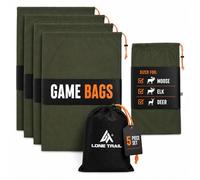 Hunting Game Bags 5-Pack - Breathable 40D Ripstop Nylon Reusable Meat Bags with Reflective Safety Strip - 4 Quarter Bags (24" x 40") + 1 Trim Meat Bag (17" x 29") for Elk, Deer, Caribou, Moose