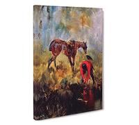 Hunting Horse With Hounds By Henri De Toulouse-Lautrec Canvas Print | Gallery Wrapped 30mm Frame Wall Art | 30x20 inches | Ready to Hang | Impressionist Animals Picture | Living Room Lounge Office