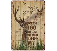 Hunting Metal Wall Art Hunting Deer and Duck and Into The forest I Go to Lose My Mind Find My Soul Tin Sign Decoration Vintage Chic Metal Poster Wall Decor Gift for Man Cave Party Boys Room 12x8 Inch