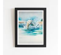 Hunting Polar Bear Watercolour Framed Art Print Warren Reed - Designer Black W24 inch x H36 inch