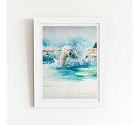 Hunting Polar Bear Watercolour Framed Art Print Warren Reed - Designer White W8 inch x H10 inch