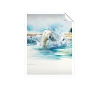 Hunting Polar Bear Watercolour Unframed Art Print Warren Reed - Designer Multi W8 inch x H10 inch