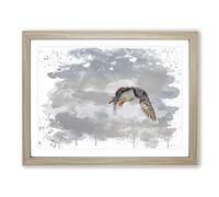 Hunting Puffin Bird V3 Modern Framed Print | A2 Oak Framed Wall Art | Ready to Hang | Modern Nature Picture | Living Room Bedroom Lounge Office