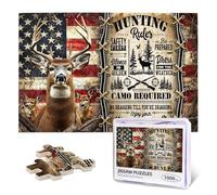 Hunting Season 1000 Piece Jigsaw Puzzle Deer Wildlife Puzzle for Adults Forest Animal Difficult Challenging Family Puzzle for Adults American Flag Tree Branch Jigsaw Puzzles Games for Men Women Gift
