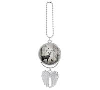 Hunting Silhouette of Deer Car Hanging Pendant, Zinc Alloy Rearview Mirror Charms - Relieve Visual Fatigue, Vintage Keychain Pendant, Lucky Car Interior Hanging Decoration, Silver-Style