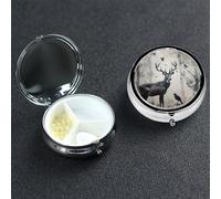 Hunting Silhouette of Deer Pill Box 3 Compartment Pill Case for Purse or Pocket Small Medicine Organizer with Mirror Travel Pillbox Decorative Metal Vitamin Container Unique Gift