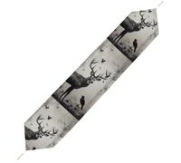 Hunting Silhouette of Deer Table Runner for Dining Table, Short Plush Runners Washable & Durable Tablerunner Modern Home Decor for Wedding, Kitchen, Holiday 200*33cm
