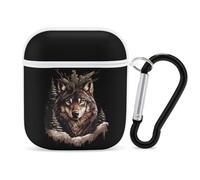 Hunting Wolf Cute Earbuds Case Compatible with Airpods 1/2 Wireless Headphones Cover with Carabiner