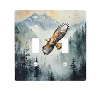 Hunting Woodland Eagle Decorative Light Switch Cover Wall Plate 2 Gang Double Toggle, Mountain Forest Hawks Electrical Faceplate for Kitchen Bathroom, Falcons Switchcover Decor