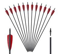 Huntingdoor 12Pcs 30 inch Archery Arrows Spine 550 Hunting Targeting Arrows with Replaceable Broadhead for Recurve Bow Compound Bow Target Practice (Feather Arrows)