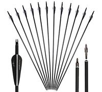 Huntingdoor 12Pcs 30 inch Archery Arrows Spine 550 Hunting Targeting Arrows with Replaceable Broadhead for Recurve Bow Compound Bow Target Practice (BLACK)