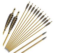 Huntingdoor 31inch Wooden Arrows for Archery 12pcs Traditional Target Hunting Arrows with 5" Red Feather Fletching with Field Points for Recurve Bow or Longbow Targeting Practice Shooting (NATURE)