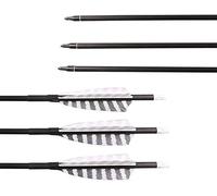 Huntingdoor 6Pcs Archery Hunting Arrows 31" Carbon Fiber Target Arrows 400 Spine with 4" True Feathers Replaceable Broadhead Nock Rotatable for Practice Recurve Bow Compound Bow Longbow Arrows(White)