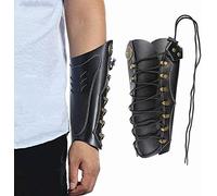 Huntingdoor Arm Guards Archery Cowhide Leather Arm Protector Hunting Shooting Arrow Bow Gear Accessories Force Forearm Guard Laces Wristband Arm Guards Gauntlet Cuff Medieval Bracers (Black)
