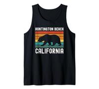 Huntington Beach California Bear Surf Vintage 714 Orange Tank Top