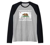 Huntington Beach California Flag Design Californian Flag Raglan Baseball Tee