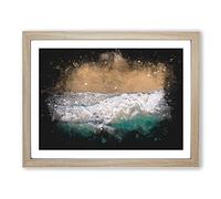 Huntington Beach California Paint Splash Modern Art Framed Wall Art Print, Ready to Hang Picture for Living Room Bedroom Home Office Décor, Oak A4 (34 x 25 cm)