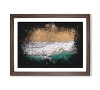 Huntington Beach California Paint Splash Modern Art Framed Wall Art Print, Ready to Hang Picture for Living Room Bedroom Home Office Décor, Walnut A3 (46 x 34 cm)