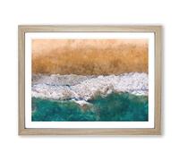 Huntington Beach California Painting Modern Art Framed Wall Art Print, Ready to Hang Picture for Living Room Bedroom Home Office Décor, Oak A4 (34 x 25 cm)