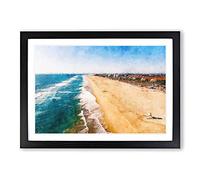 Huntington Beach in California Painting Framed Print | A2 Black Framed Wall Art | Ready to Hang | Modern Beach Picture | Living Room Bedroom Lounge Office