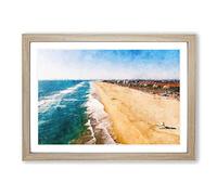 Huntington Beach in California Painting Framed Print | A2 Oak Framed Wall Art | Ready to Hang | Modern Beach Picture | Living Room Bedroom Lounge Office
