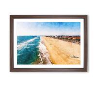 Huntington Beach in California Painting Framed Print | A2 Walnut Framed Wall Art | Ready to Hang | Modern Beach Picture | Living Room Bedroom Lounge Office