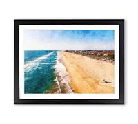 Huntington Beach In California Painting Modern Art Framed Wall Art Print, Ready to Hang Picture for Living Room Bedroom Home Office Décor, Black A2 (64 x 46 cm)