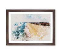 Huntington Beach in California Watercolour Framed Print | A2 Walnut Framed Wall Art | Ready to Hang | Modern Beach Picture | Living Room Bedroom Lounge Office
