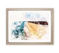Huntington Beach In California Watercolour Modern Framed Print | A4 Oak Framed Wall Art | Ready to Hang | Modern Beach Picture | Living Room Bedroom Lounge Office