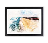 Huntington Beach In California Watercolour Modern Framed Wall Art Print, Ready to Hang Picture for Living Room Bedroom Home Office Décor, Black A2 (64 x 46 cm)