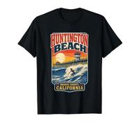 Huntington Beach Pier Surfing Retro California Value Graphic T-Shirt, Men, Black, L