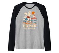 Huntington Beach Surf HB Pier California Vintage Mens Beach Raglan Baseball Tee