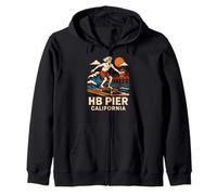 Huntington Beach Surf HB Pier California Vintage Mens Beach Zip Hoodie