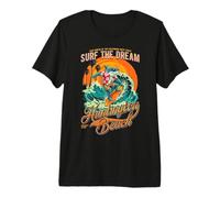 Huntington Beach Surf Shark Retro Wave California Sunset Premium T-Shirt