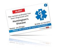Huntington’s Disease Medical I.C.E. Card - PVC - Waterproof - Fully Printed - No Pen Required