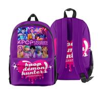 Huntrix & Saja Backpack - Unisex Oxford Cartoon School Bag with Front Zipper Pocket and Side Mesh Holders (Purple)
