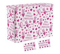 Hunts England - 1 Sheet Of 30th Birthday Female Wrapping Paper - Includes 2 Gift Tags - Age 30 Folded Gift Wrap For Her - Still Totally Fabulous Collection - Colourful Age Thirty Gift Wrap