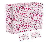 Hunts England - 1 Sheet Of 40th Ruby Wedding Anniversary Wrapping Paper - Includes 2 Gift Tags - Iconic Collection - For Husband, Wife, Couple, Friends, etc. - 40 Years