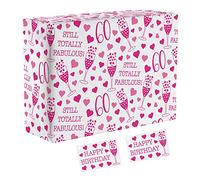 Hunts England - 1 Sheet Of 60th Birthday Female Wrapping Paper - Includes 2 Gift Tags - Age 60 Folded Gift Wrap For Her - Still Totally Fabulous Collection - Colourful Age Sixty Gift Wrap